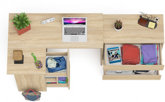 Мори компьютерный стол МС-16 левый + Комод МК800.1, дуб сонома