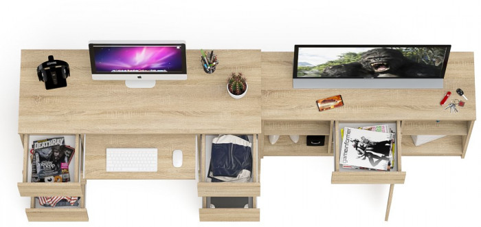 Мори компьютерный стол МС-2 + Тумба МТВ1204.1, дуб сонома