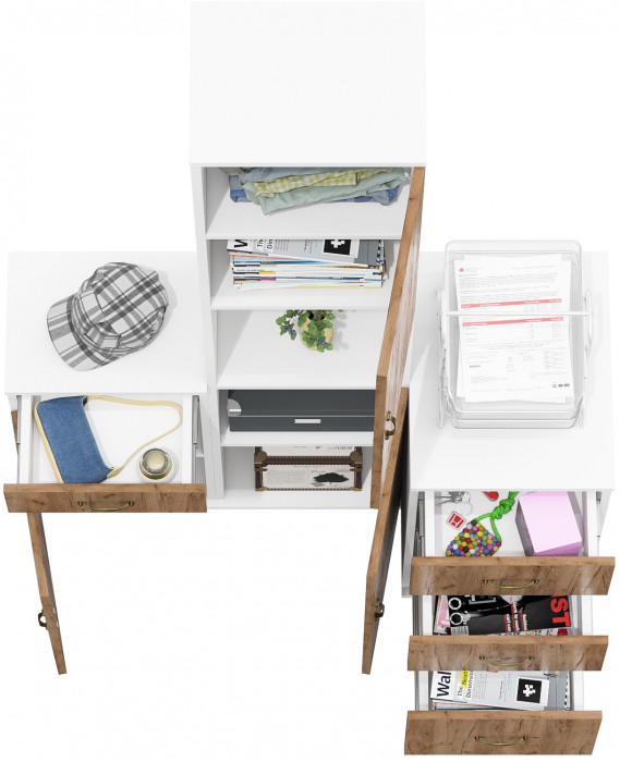 Лидер-8 Пенал + Тумба МД 3.15 + Тумба МД 3.16, цвет белый шагрень/крафт золото, ШхГхВ 120х50х190 см., универсальная сборка