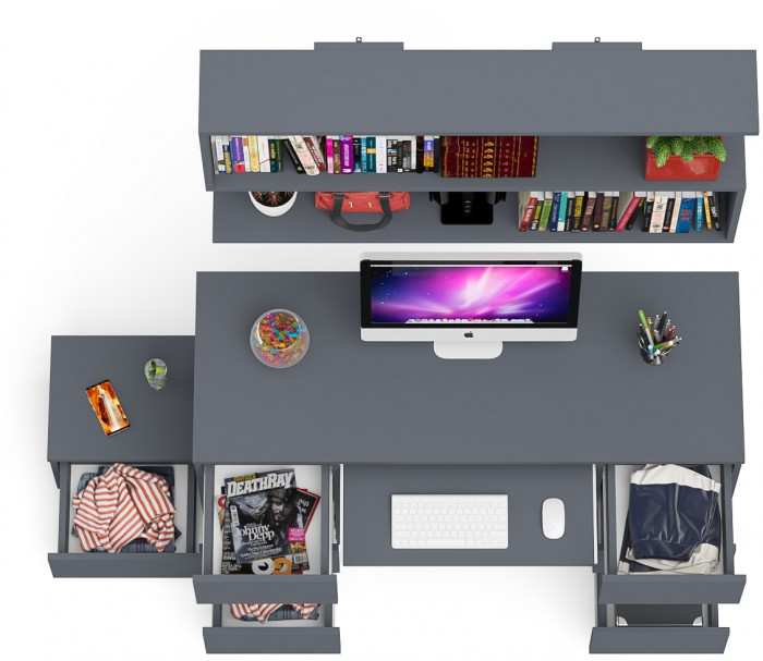 Мори Стол компьютерный МС-2 + Тумба ТМП400.1 + Полка 1200, цвет графит, ШхГхВ 175,8х50х209,6 см., универсальная сборка