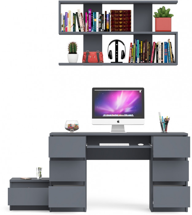 Мори Стол компьютерный МС-2 + Тумба ТМП400.1 + Полка 1200, цвет графит, ШхГхВ 175,8х50х209,6 см., универсальная сборка