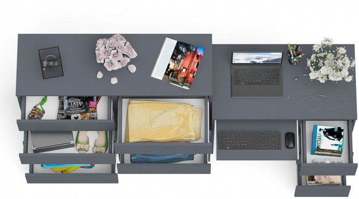 Мори Стол компьютерный МС-6 правый + Комод МК1200.8, цвет графит, ШхГхВ 210,4х50х94 см., выдвижные ящики справа, НЕ универсальная сборка