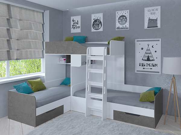 Кровать двухъярусная Трио Белый/Железный Камень