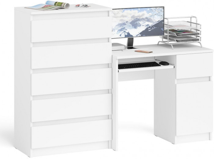 Мори компьютерный стол МС-1 правый + Комод МК700.5, белый