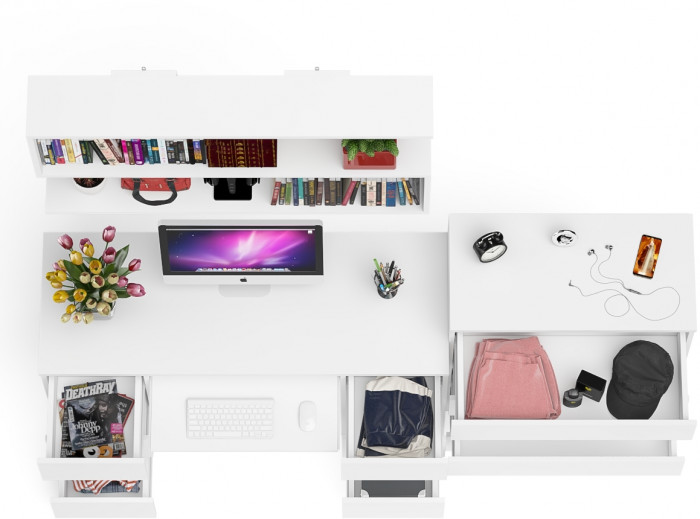 Мори компьютерный стол МС-2 + Комод МК800.4 + Полка 1200, белый