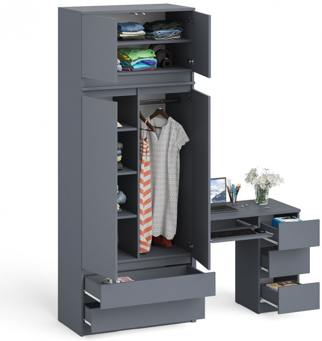 Мори компьютерный стол МС-6 правый + Шкаф МШ900.1 + Антресоль МА900.1, графит