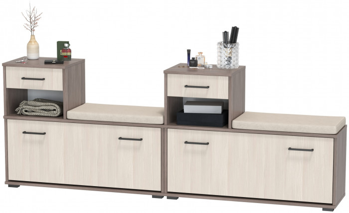 Лира ГК 2-0714+2-0714бод.тем/св Тумба под обувь, цвет бодега тёмный/бодега светлый, ШхГхВ 200х33х75,5 см., универсальная сборка