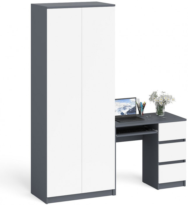 Мори Стол компьютерный МС-6 правый + Шкаф МШ800.1, цвет графит/белый, ШхГхВ 170,4х50,4х209,6 см., выдвижные ящики справа, НЕ универсальная сборка