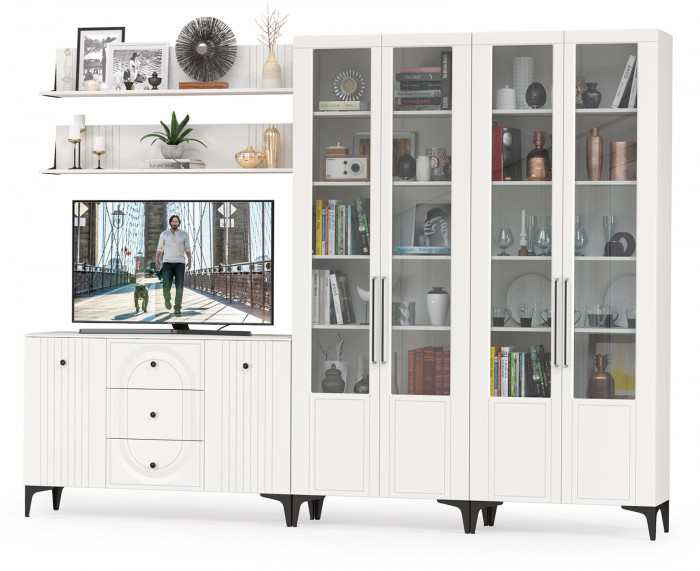 Валенсия Гостиная № 113, ЛДСП белый шагрень/МДФ белый шагрень