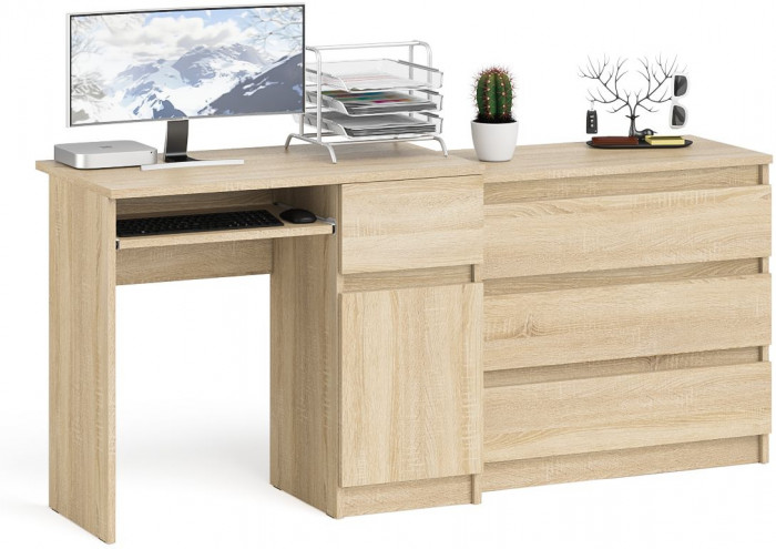 Мори компьютерный стол МС-1 правый + Комод МК800.1, дуб сонома