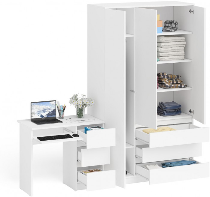Мори компьютерный стол МС-6 правый + Шкаф МШ1200.1, белый
