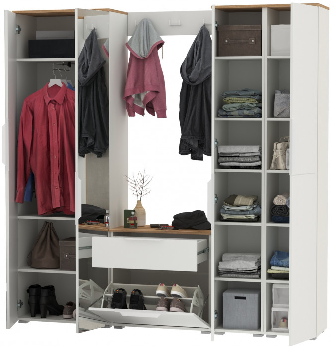 Октава Прихожая 30, белый шагрень/дуб крафт золотой/фасады МДФ белый шагрень