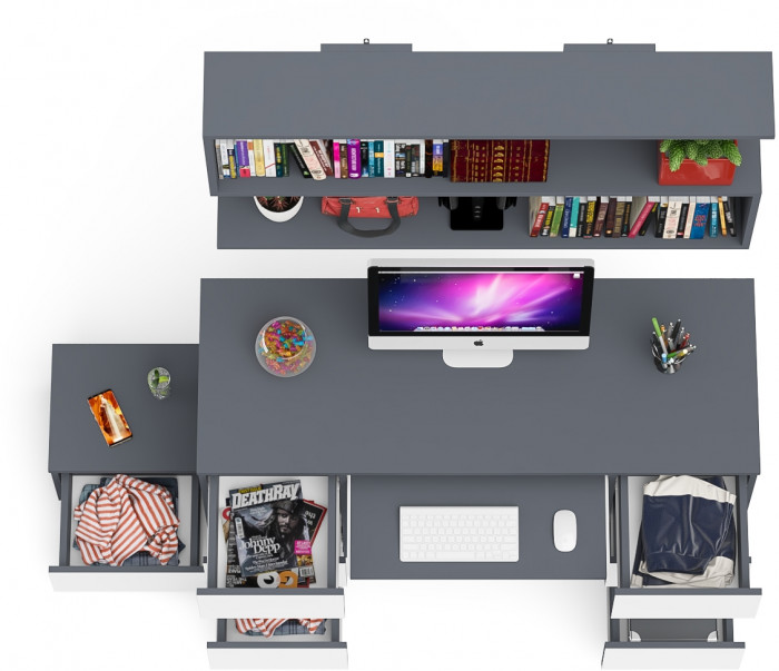 Мори Стол компьютерный МС-2 + Тумба ТМП400.1 + Полка 1200, цвет графит/белый, ШхГхВ 175,8х50х209,6 см., универсальная сборка