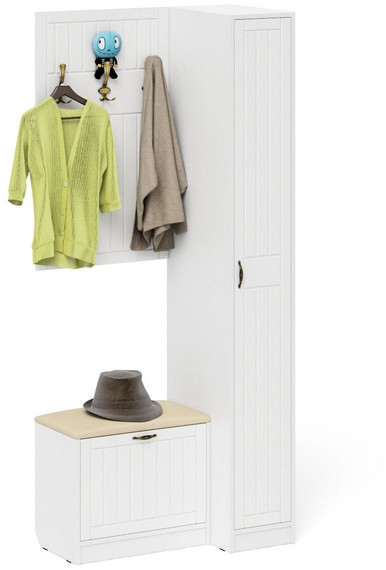 Прихожая П-6 Компоновка № 41, белая шагрень/фасады МДФ белое дерево фрезеровка прованс