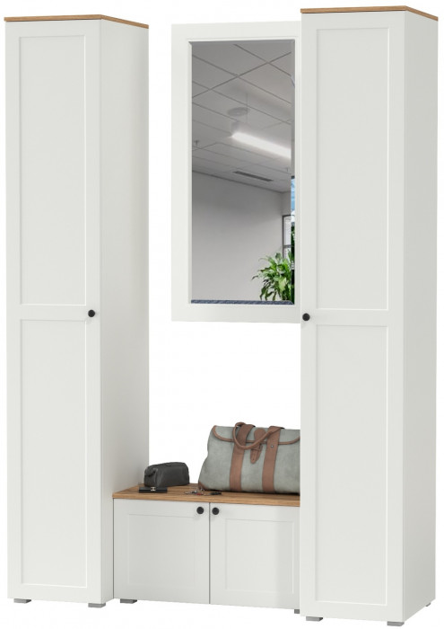 Остин Прихожая 36, цвет белый шагрень/дуб крафт золотой, ШхГхВ 160х54,3х229,6 см., универсальная сборка