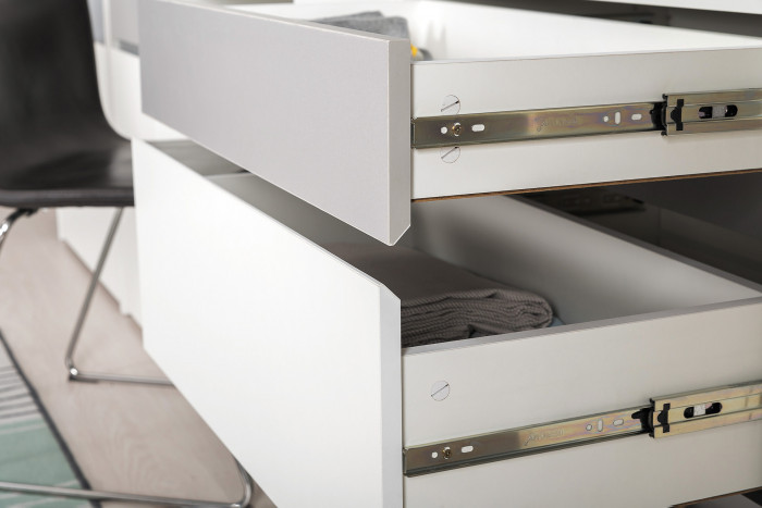 Торонто 12.149 Стол + 13.321 Комод + 16.475 Полка, белый шагрень/стальной серый