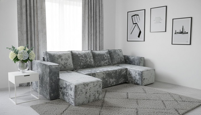 Диван-кровать Лофт Люкс Плюш П-образный с 2 отоманками, еврокнижка, 145х270, серый