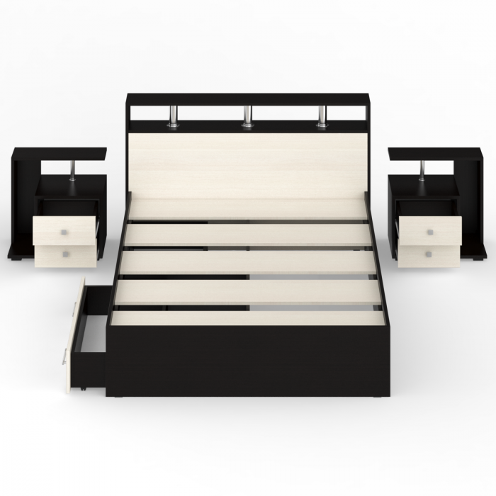 Камелия Кровать с ящиками 1400 + две тумбы, венге/дуб лоредо