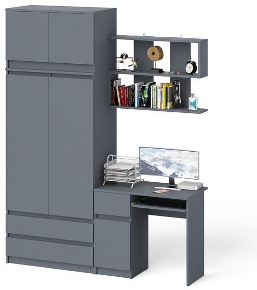 Мори компьютерный стол МС-1 левый + Шкаф МШ900.1 + Антресоль МА900.1 + Полка 900, графит