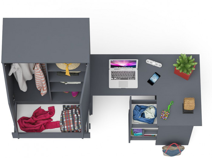 Мори компьютерный стол МС-16 правый + Шкаф МШ900.1, графит