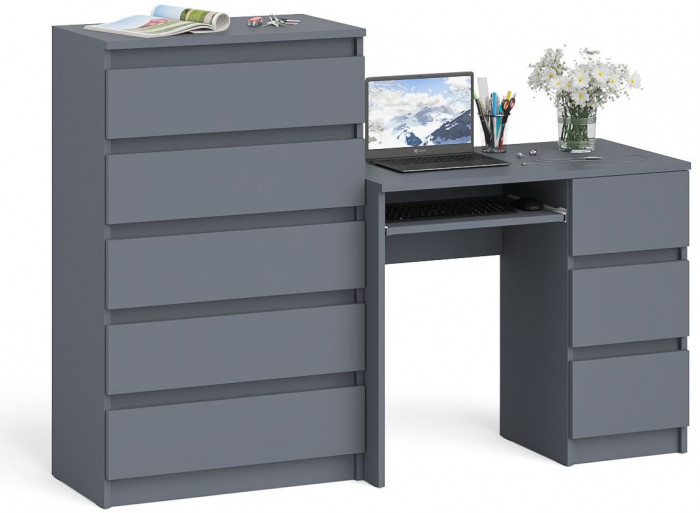 Мори компьютерный стол МС-6 правый + Комод МК700.5, графит