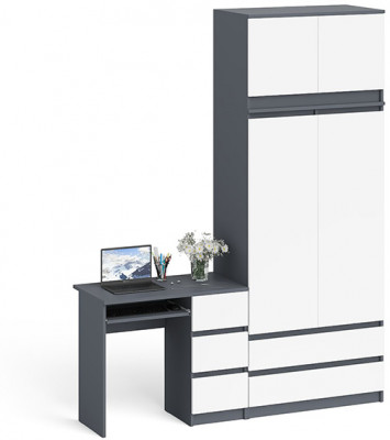Мори компьютерный стол МС-6 правый + Шкаф МШ900.1 + Антресоль МА900.1, графит/белый