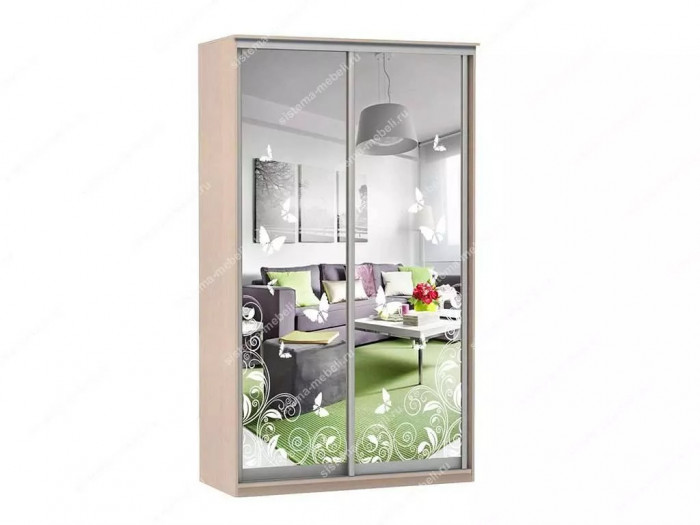 Шкаф купе Модерн 905х450 2-х дверный зеркальный с пескоструем №4 ясень