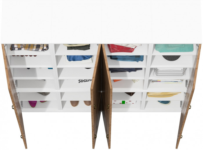 Лидер-8 Пенал МД 22Б 4 шт., цвет белый шагрень/крафт золото, ШхГхВ 160х37,5х190 см., универсальная сборка