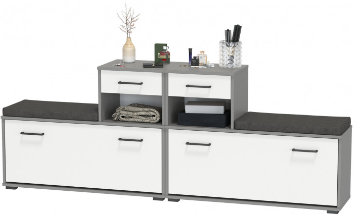 Лира ГК 2-0714+2-0714графбел Тумба под обувь, цвет графит/белый, ШхГхВ 200х33х75,5 см., универсальная сборка