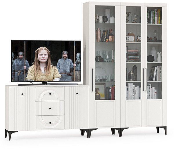 Валенсия Гостиная № 114, ЛДСП белый шагрень/МДФ белый шагрень