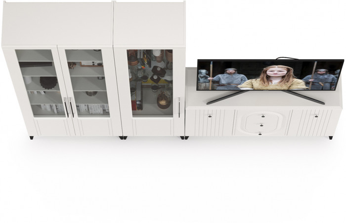 Валенсия Гостиная № 114, ЛДСП белый шагрень/МДФ белый шагрень