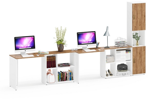 Лидер-8 Стол + Стол + Пенал, белый шагрень/крафт золото