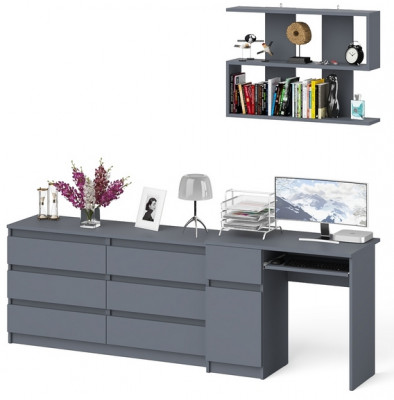 Мори компьютерный стол МС-1 левый + Комод МК1380.6 + Полка 900, графит