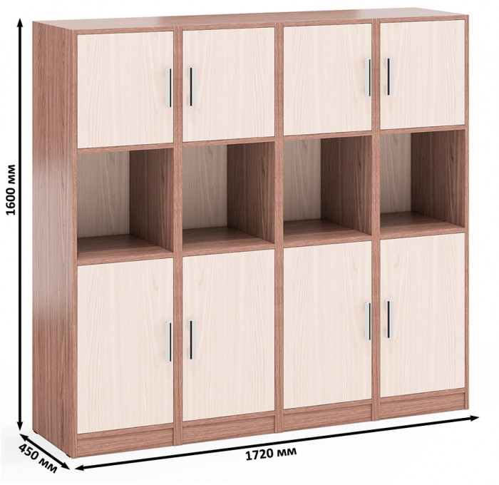 Четыре Пенала С-МД-СК9П к компьютерному столу С-МД-СК9, цвет ясень шимо светлый/ясень шимо тёмный, ШхГхВ 172х45х160 см., универсальная сборка