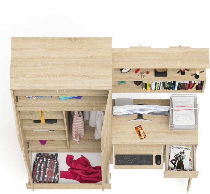 Мори компьютерный стол МС-1 правый + Шкаф МШ900.1 + Антресоль МА900.1 + Полка 900, дуб сонома