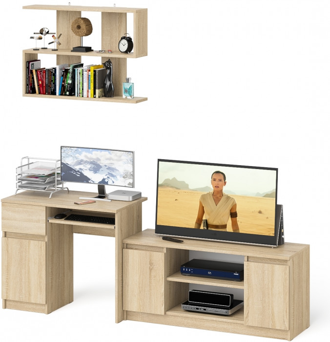 Мори Стол компьютерный МС-1 левый + Тумба МТВ1200.1 + Полка 900, цвет дуб сонома, ШхГхВ 210,4х50х209,6 см., НЕ универсальная сборка