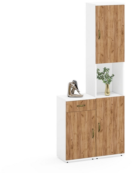 Лидер-8 Пенал + Тумба МД 3.15, цвет белый шагрень/крафт золото, ШхГхВ 80х30х190 см., универсальная сборка