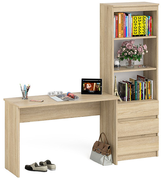 Мори письменный стол МСП1200.1 + Стеллаж МСТ600.3, дуб сонома