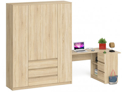 Мори Стол компьютерный МС-16 правый + Шкаф МШ1600.1, цвет дуб сонома, ШхГхВ 284,8х84,9х209,6 см., выдвижные ящики справа, НЕ универсальная сборка