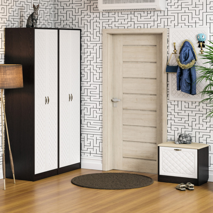 Прихожая П-6 Тумба, венге/фасады МДФ белое дерево фрезеровка ромб