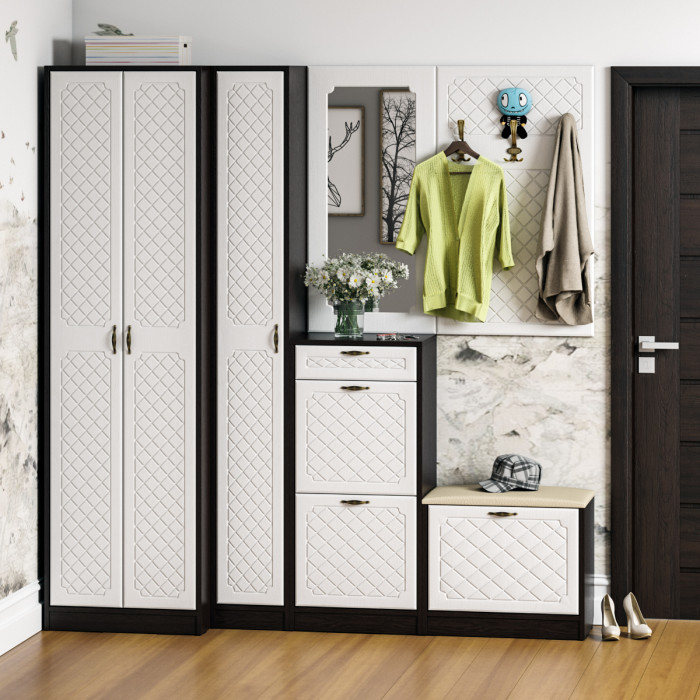 Прихожая П-6 Тумба, венге/фасады МДФ белое дерево фрезеровка ромб