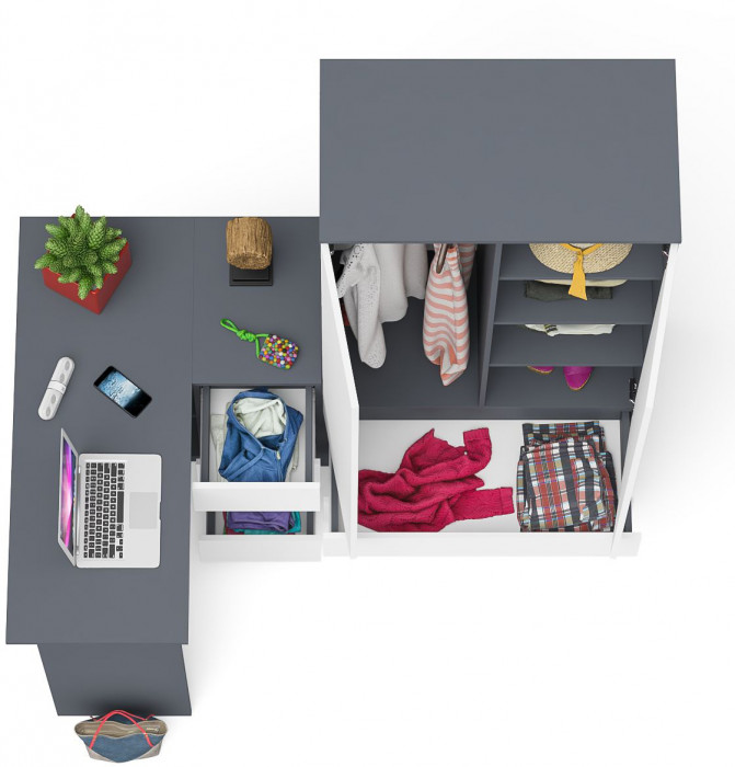 Мори компьютерный стол МС-16 правый + Шкаф МШ900.1, графит/белый