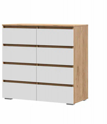 Хелен КМ 04 Комод 8 ящиков (1002х958х460) белый/дуб крафт золото