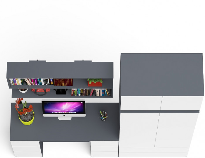 Мори компьютерный стол МС-2 + Шкаф МШ900.1 + Антресоль МА900.1 + Полка 1200, графит/белый