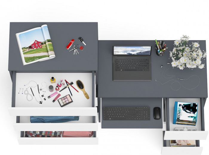 Мори компьютерный стол МС-6 правый + Комод МК700.5, графит/белый