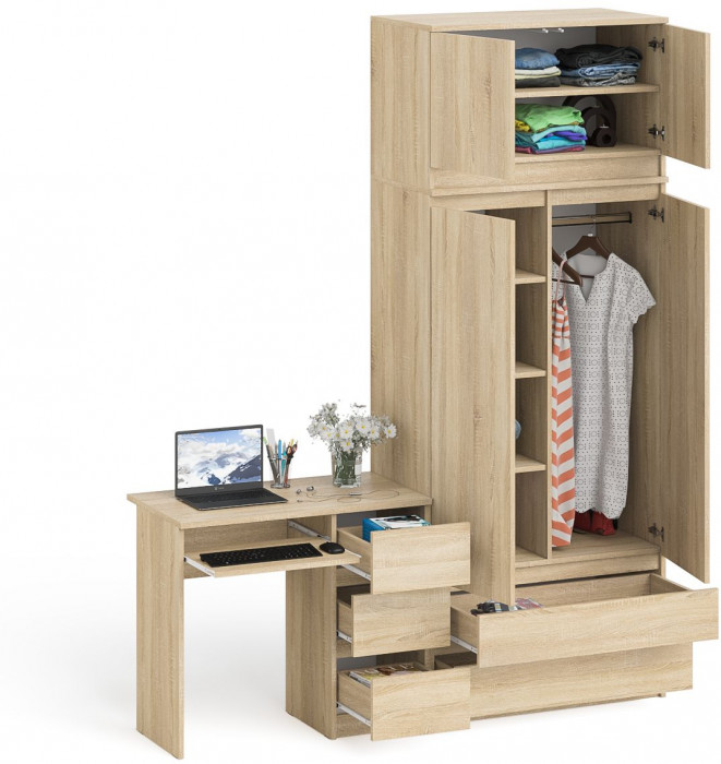 Мори компьютерный стол МС-6 правый + Шкаф МШ900.1 + Антресоль МА900.1, дуб сонома