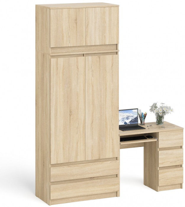 Мори компьютерный стол МС-6 правый + Шкаф МШ900.1 + Антресоль МА900.1, дуб сонома