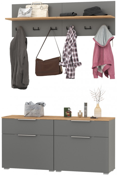 Октава Прихожая 03, серый графит/дуб крафт золотой/фасады МДФ серый графит