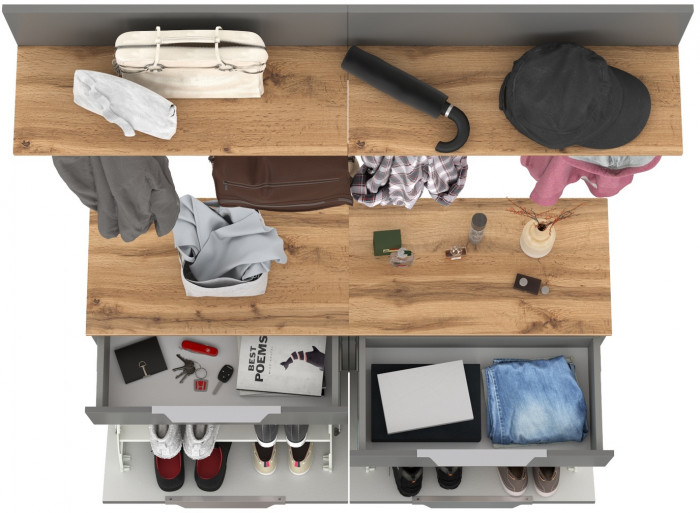 Октава Прихожая 03, серый графит/дуб крафт золотой/фасады МДФ серый графит