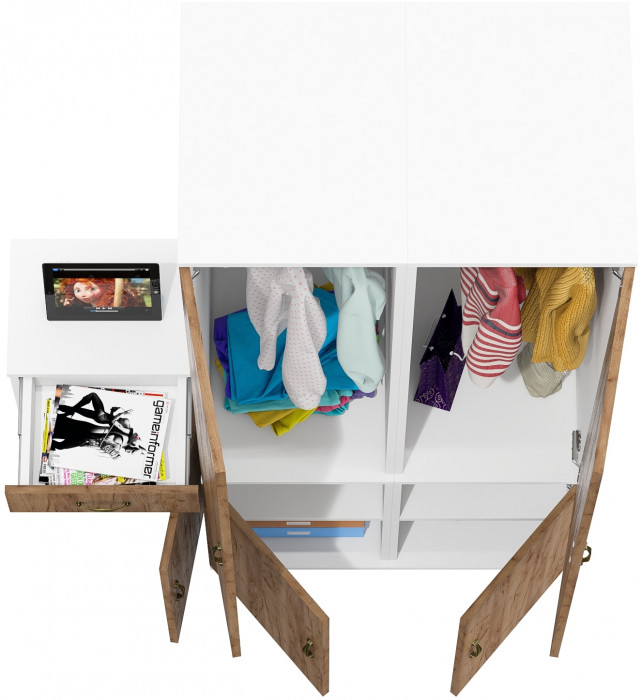 Лидер-8 Пенал МД 23Б + Пенал МД 23Б + Тумба МД 3.15, цвет белый шагрень/крафт золото, ШхГхВ 120х50х190 см., универсальная сборка